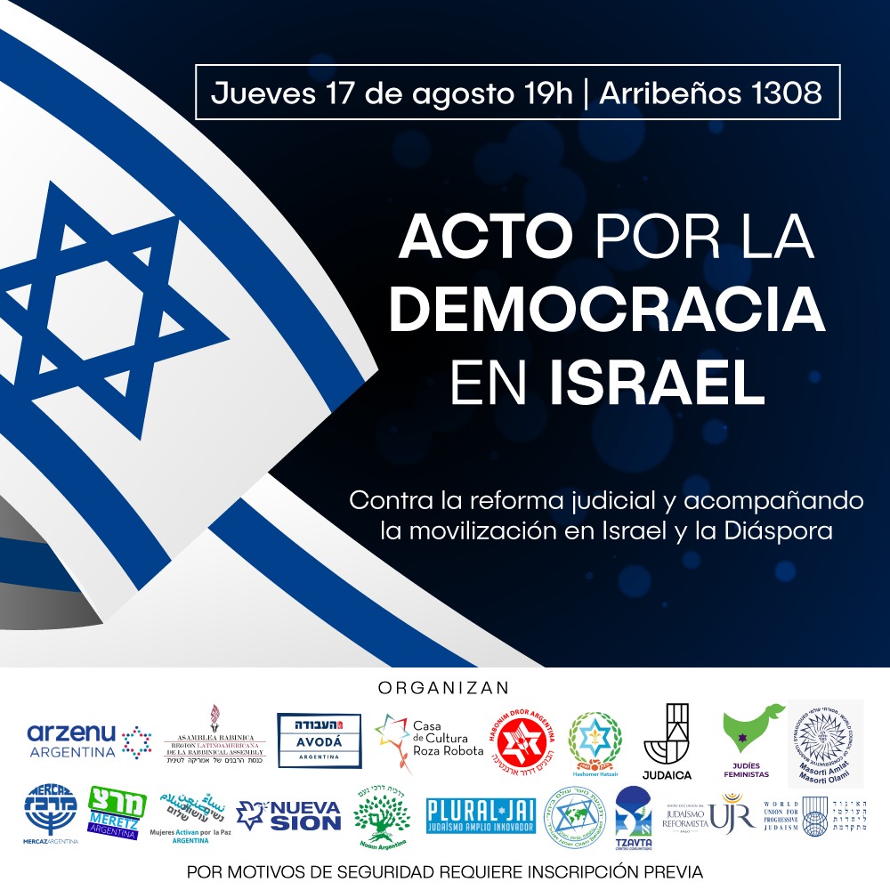 Acto por la democracia en Israel - Jueves 17 de agosto 19hs  - Arribeños 1308